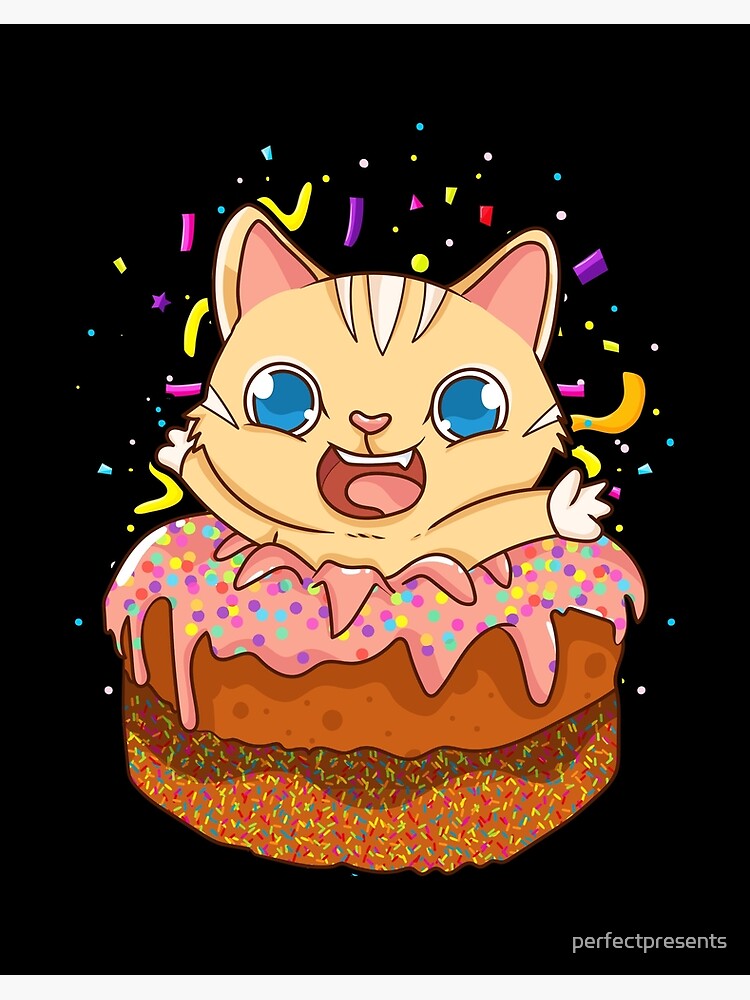 Birthday Cake Cat Surprise Kitty Art Board Print By
