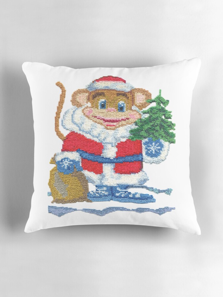 Aperçu 3 sur 4. Coussin avec l'œuvre Nouvel An Singe 2016 créée et vendue par olgart.
