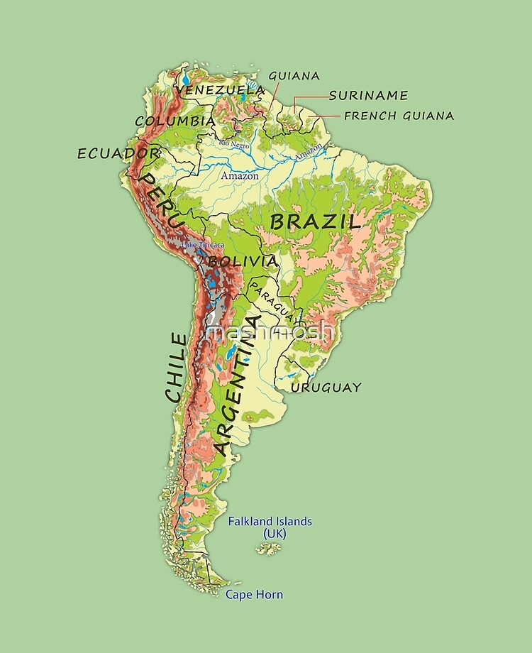 South America Detailed Physical Map Topographic Map Of South
