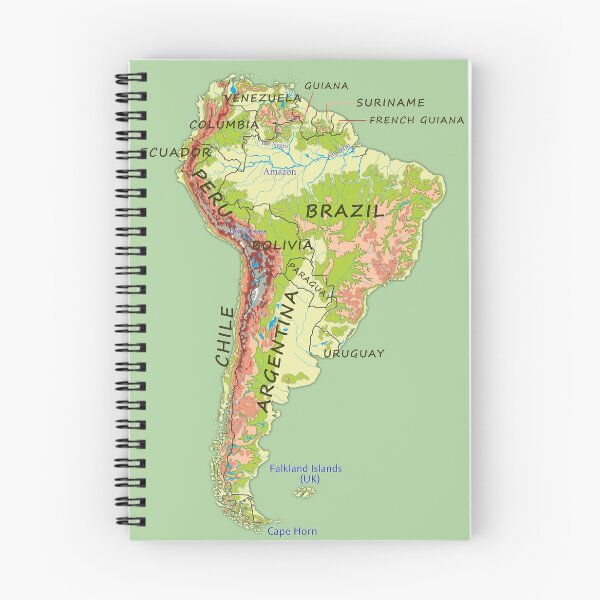 Item preview, South America detailed physical map topographic map of South America continent with Major Lakes and Rivers and country names designed and sold by mashmosh.