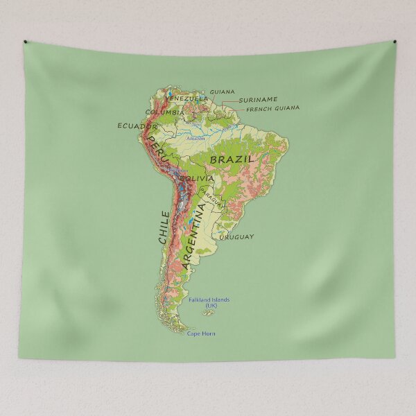 Item preview, South America detailed physical map topographic map of South America continent with Major Lakes and Rivers and country names designed and sold by mashmosh.