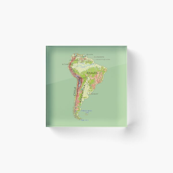 Item preview, South America detailed physical map topographic map of South America continent with Major Lakes and Rivers and country names designed and sold by mashmosh.