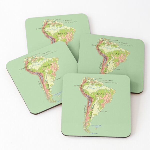 Item preview, South America detailed physical map topographic map of South America continent with Major Lakes and Rivers and country names designed and sold by mashmosh.