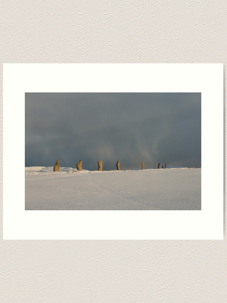 Art Print, Brodgar Snowstorm designed and sold by Fiona MacNab