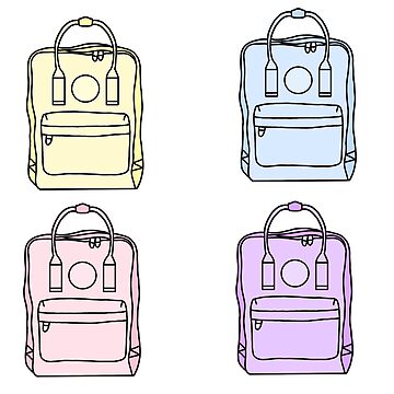 Artwork thumbnail, Cute pack of backpack yellow blue pink purple by Pastel-PaletteD