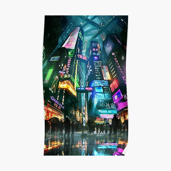 cyberpunk city street tokyo Poster