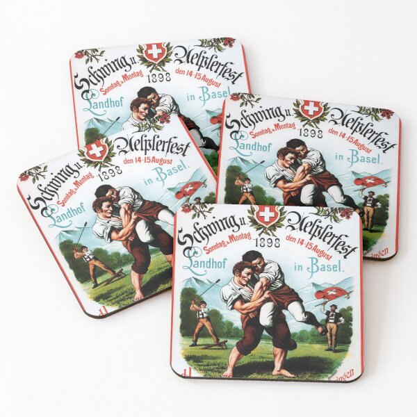 Item preview, Swiss Wrestling Alpine Basel Alpenfest Switzerland 1898 Vintage Travel Poster designed and sold by retroposters.