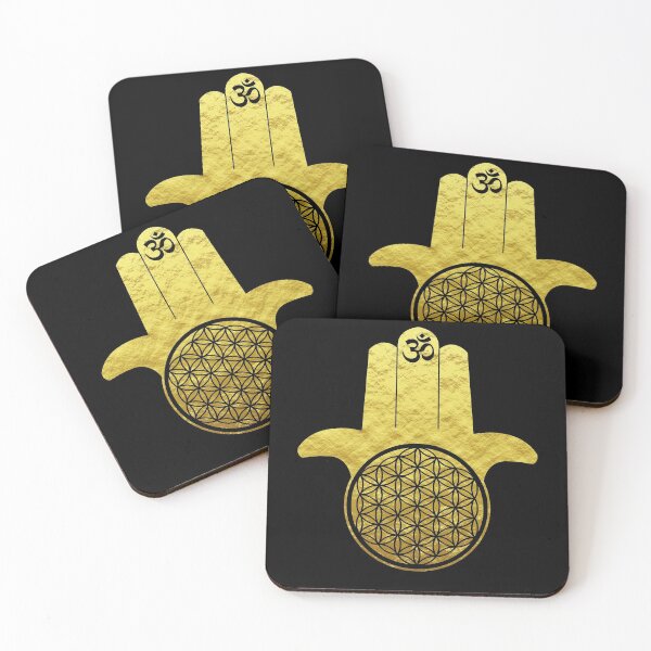 Item preview, Hamsa hand with flower of life and om symbol gold designed and sold by LuminOrb.