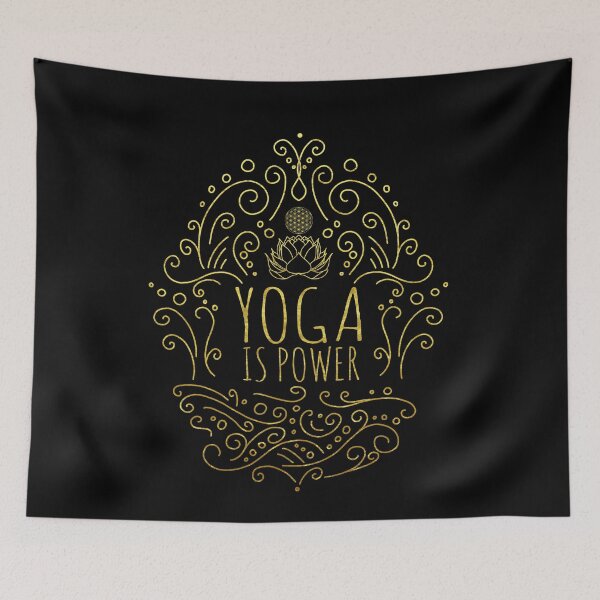 Item preview, Yoga is power saying with gold ornaments designed and sold by LuminOrb.