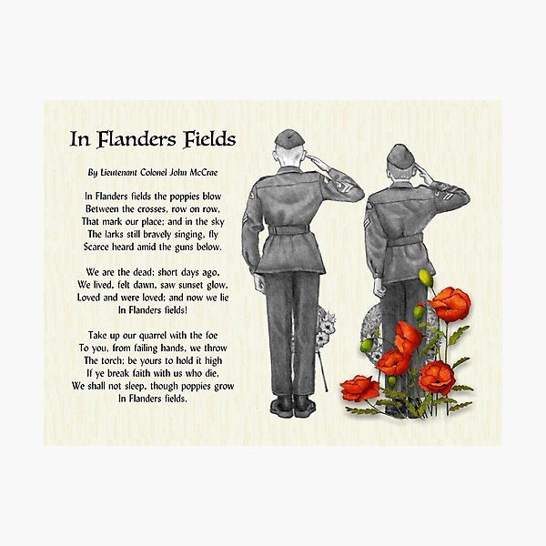 Aperçu de l'œuvre Au champ d'honneur, poème, salut des cadets, coquelicots rouges, Journée des anciens combattants créée et vendue par JoyfulWhimsy.