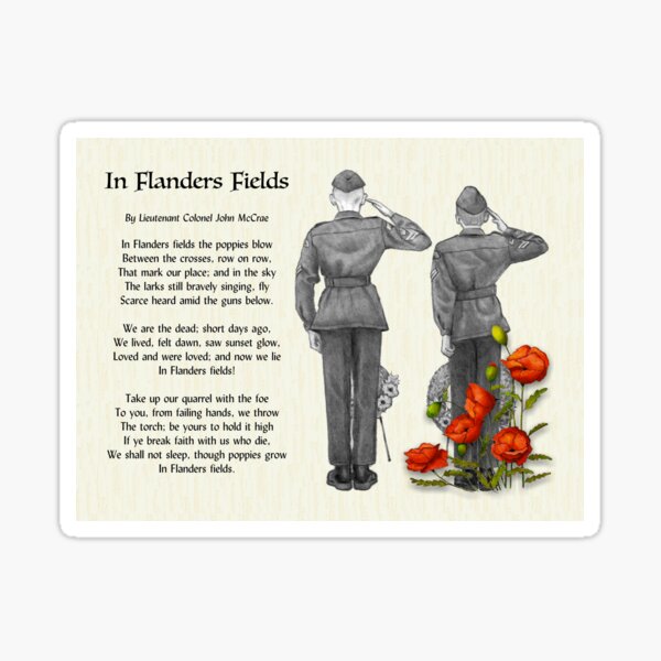 Item preview, In Flanders Fields, Poem, Cadets Saluting, Red Poppies, Veterans Day designed and sold by JoyfulWhimsy.