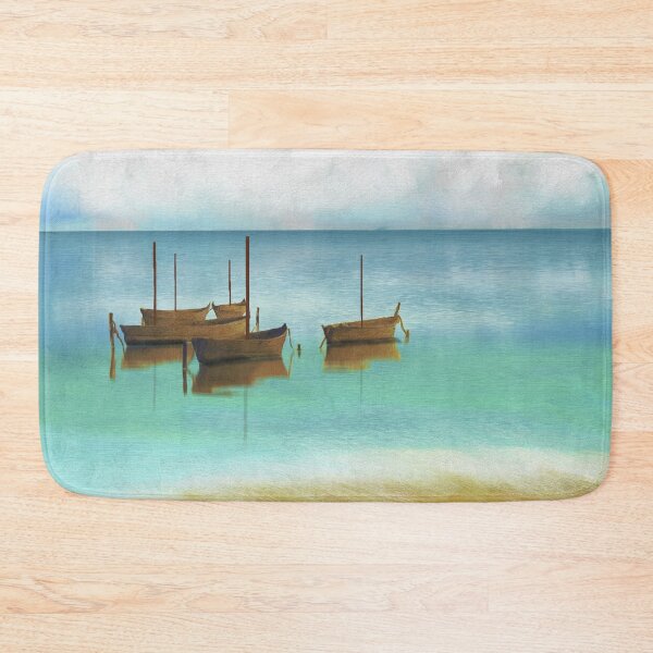 Item preview, Seascape Boats Painting Impressionism Blue Ocean Artwork designed and sold by livianasgifts.