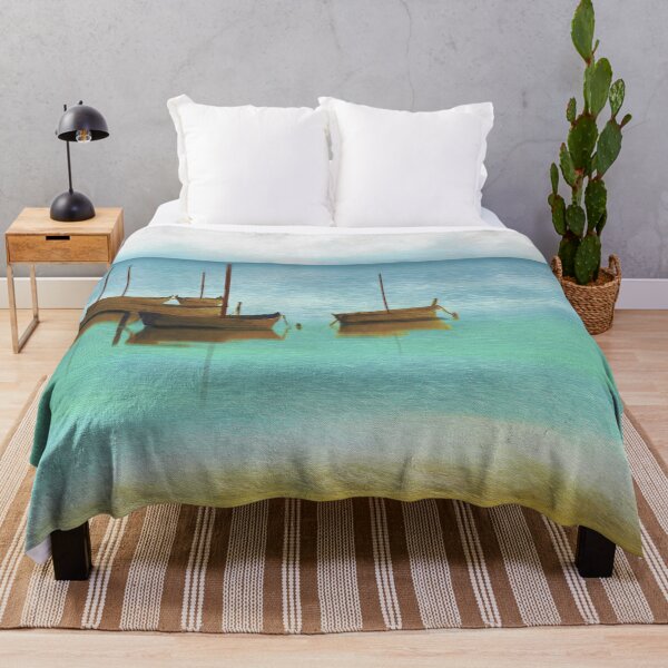 Item preview, Seascape Boats Painting Impressionism Blue Ocean Artwork designed and sold by livianasgifts.