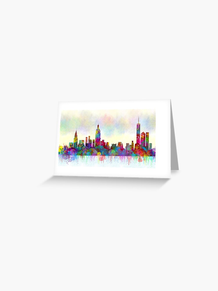 Carte De Vœux Aquarelle De New York City Skyline Imprimer Par Maryedenoa Redbubble