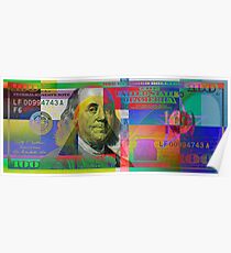 Pop-Art Colorized One Hundred US Dollar Bill Poster