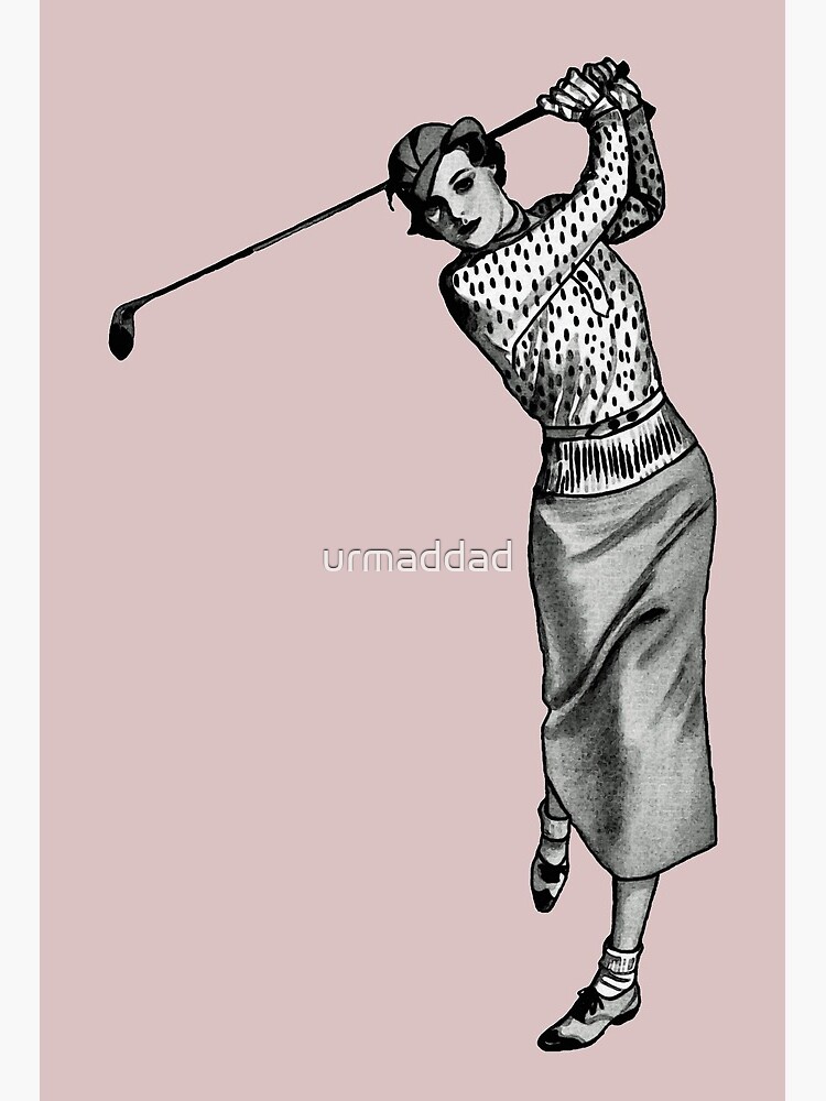 Vintage Woman Golfer Swinging the Gold Club URM