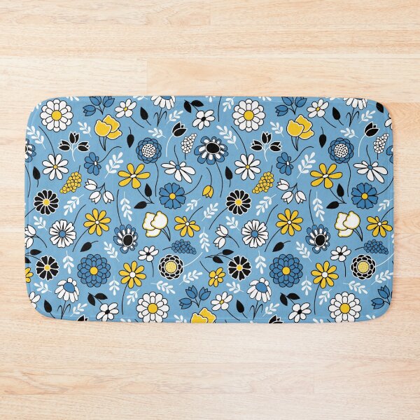 Item preview, Cute Ditsy Flowers // Cobalt Blue, Sky Blue, Yellow, Black and White // Version 2 designed and sold by Elsy's Art.