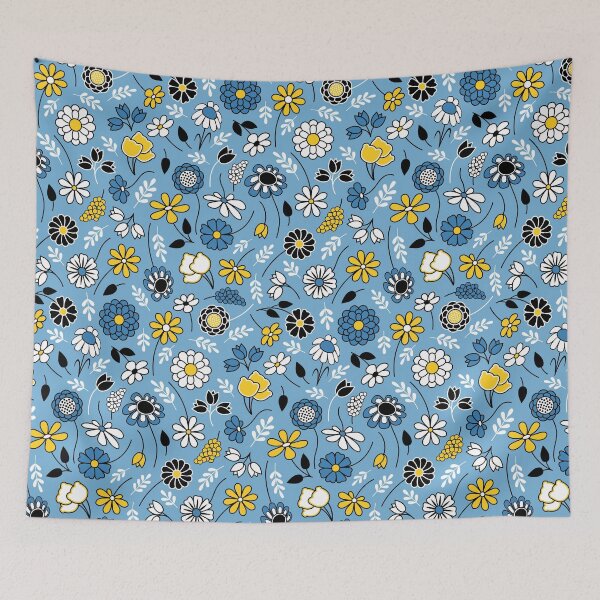 Item preview, Cute Ditsy Flowers // Cobalt Blue, Sky Blue, Yellow, Black and White // Version 2 designed and sold by Elsy's Art.
