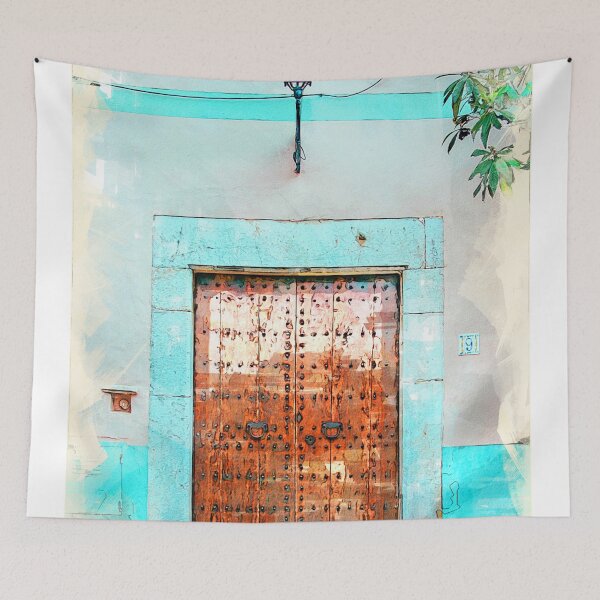 Item preview, Old Timber Door With Blue Painted Entrance designed and sold by ColortrixArt.