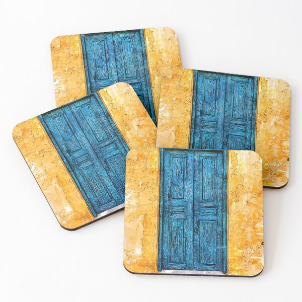 Item preview, Vintage Old Blue Wooden Door And Yellow Wall designed and sold by ColortrixArt.