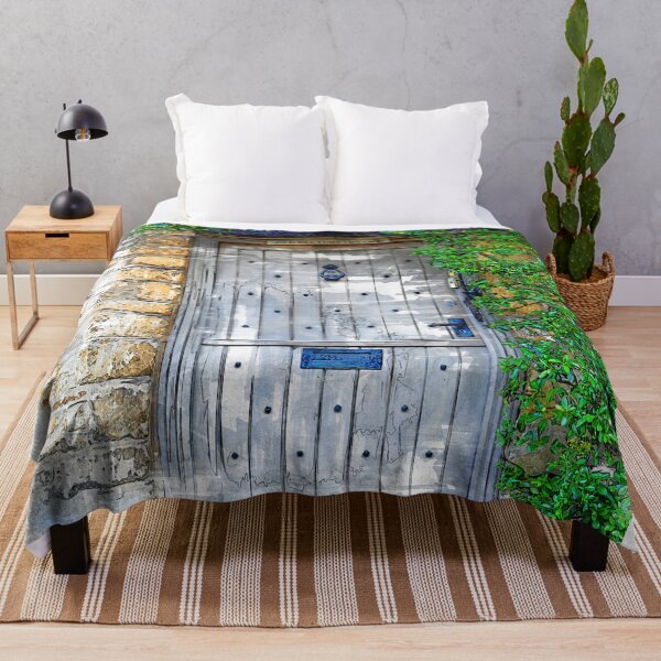 Item preview, Old Grey Door Stone Wall With Green Vegetation designed and sold by ColortrixArt.