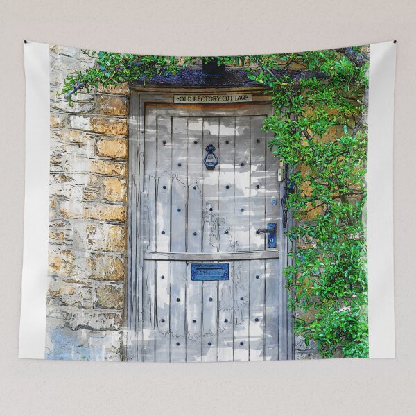 Item preview, Old Grey Door Stone Wall With Green Vegetation designed and sold by ColortrixArt.