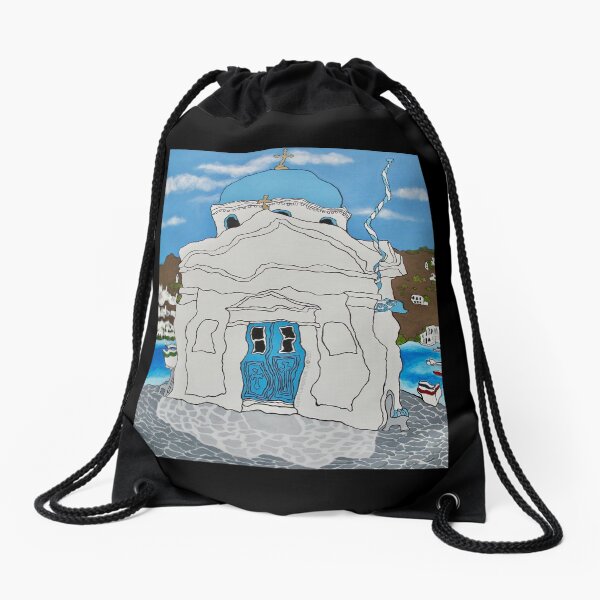 Mykonos Church Drawstring Bag