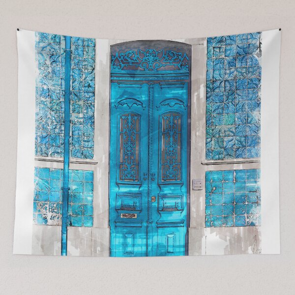 Item preview, Vintage Old Blue Doors Blue Patterned Tiles designed and sold by ColortrixArt.