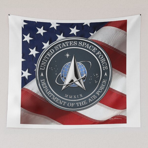 Item preview, United States Space Force - USSF Seal over American Flag designed and sold by Serge Averbukh Art Studio.