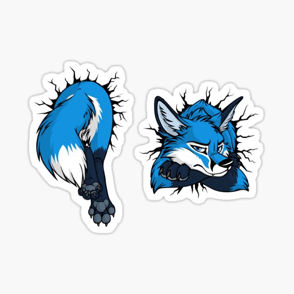 Front & Back - STUCK Blue Fox (black cracks) Sticker
