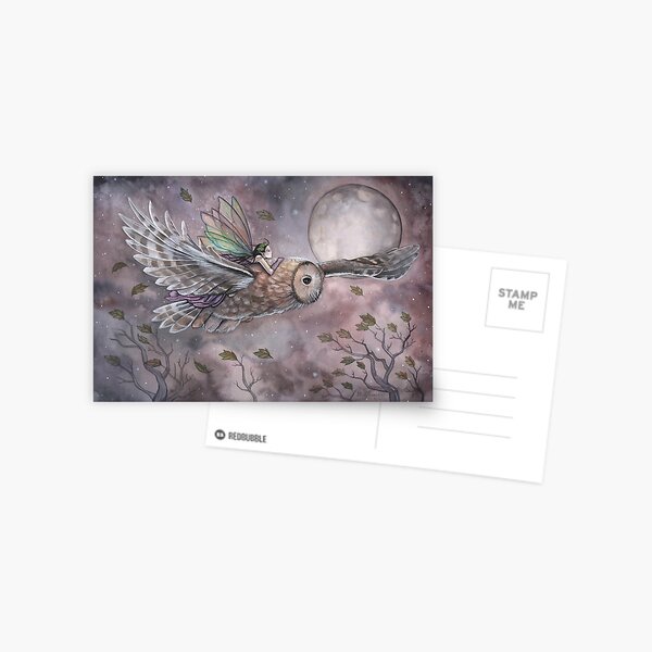 Item preview, Soaring Fairy and Owl in Flight Illustration Fantasy Art by Molly Harrison designed and sold by Molly  Harrison.