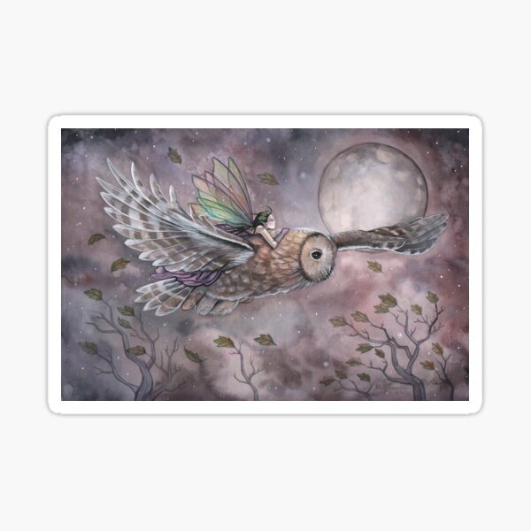 Item preview, Soaring Fairy and Owl in Flight Illustration Fantasy Art by Molly Harrison designed and sold by Molly  Harrison.