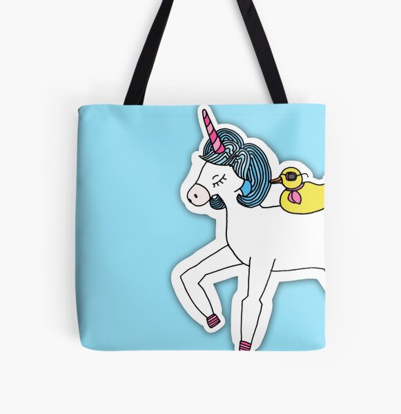 Unicorn Carrying a Rubber Duck  All Over Print Tote Bag