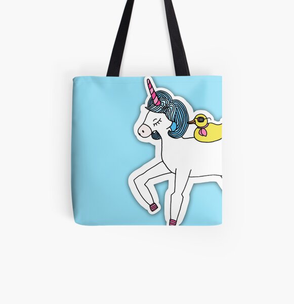 Unicorn Carrying a Rubber Duck All Over Print Tote Bag