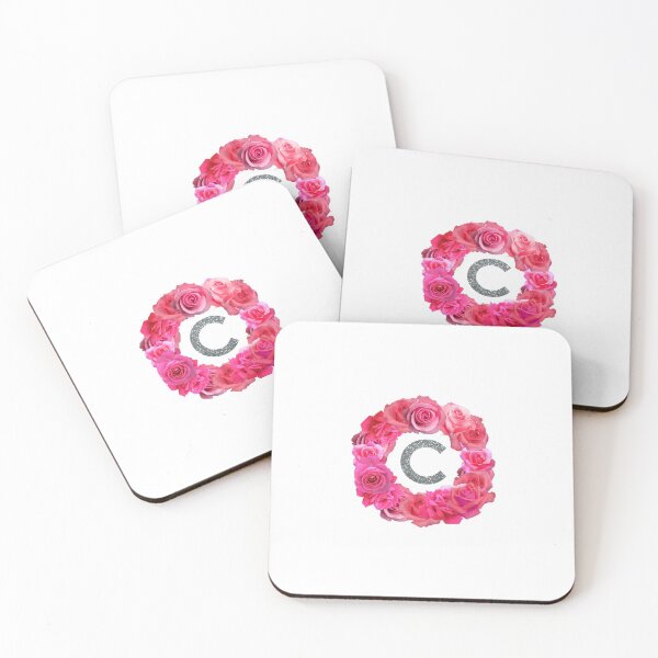 Item preview, Copy of LETTER C SIVLER GLITTER, PINK ROSES, CIRCLE, ALPHABET  designed and sold by Pascally.