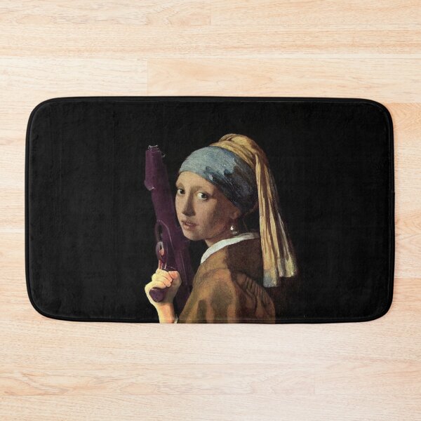 Item preview, Girl with a Pearl Earring holding a Ray gun - Funny Vermeer mashup designed and sold by MindChirp.
