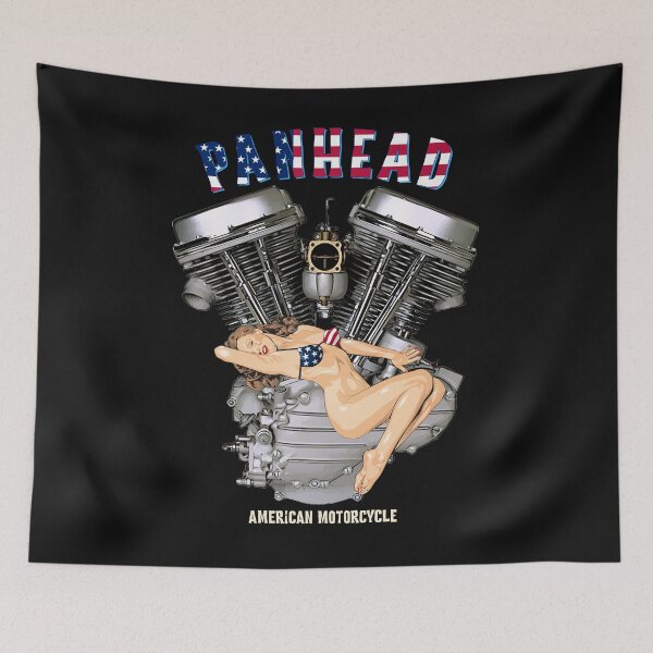 Item preview, USA Panhead Motorcycle Sexy Retro Pinup Flag Biker Gear designed and sold by TheDirtyGringo.