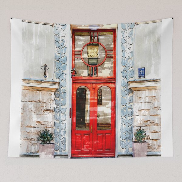 Item preview, Vintage Red Door In Latvia designed and sold by ColortrixArt.