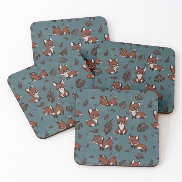 Item preview, Baby Foxes chasing Leaves - Turquoise edition designed and sold by MonoMano.