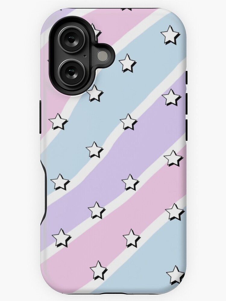 Thumbnail 1 of 4, iPhone Case, Aesthetic blue purple pink waves with stars wallpaper designed and sold by Pastel-PaletteD.