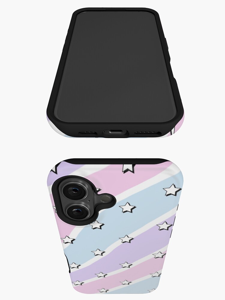 Thumbnail 3 of 4, iPhone Case, Aesthetic blue purple pink waves with stars wallpaper designed and sold by Pastel-PaletteD.