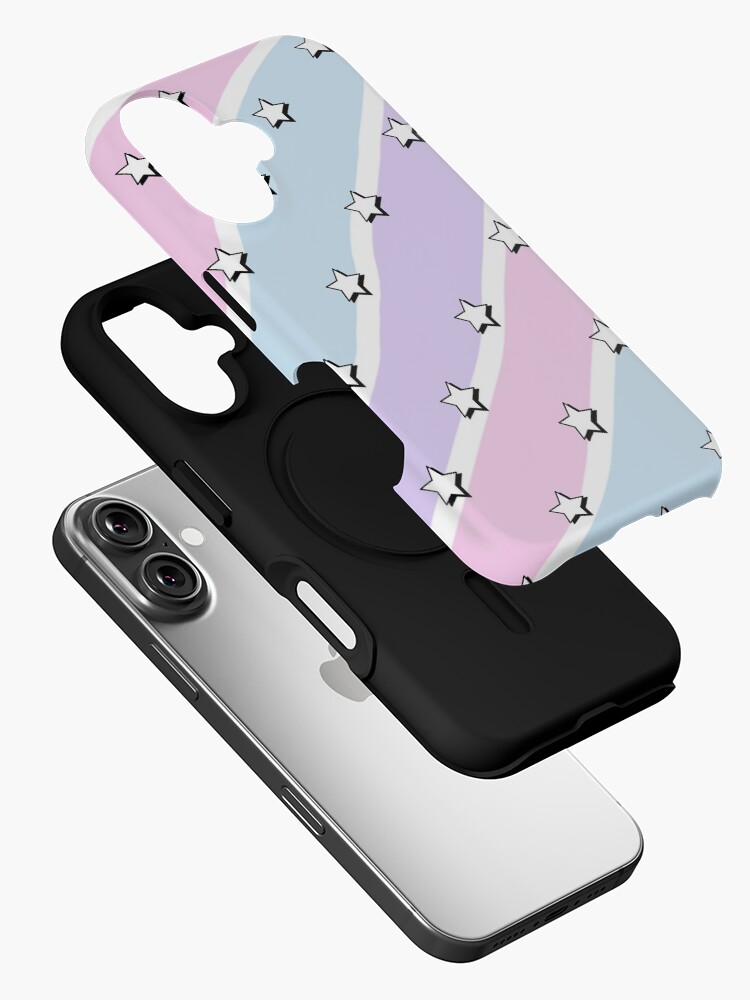 Thumbnail 2 of 4, iPhone Case, Aesthetic blue purple pink waves with stars wallpaper designed and sold by Pastel-PaletteD.