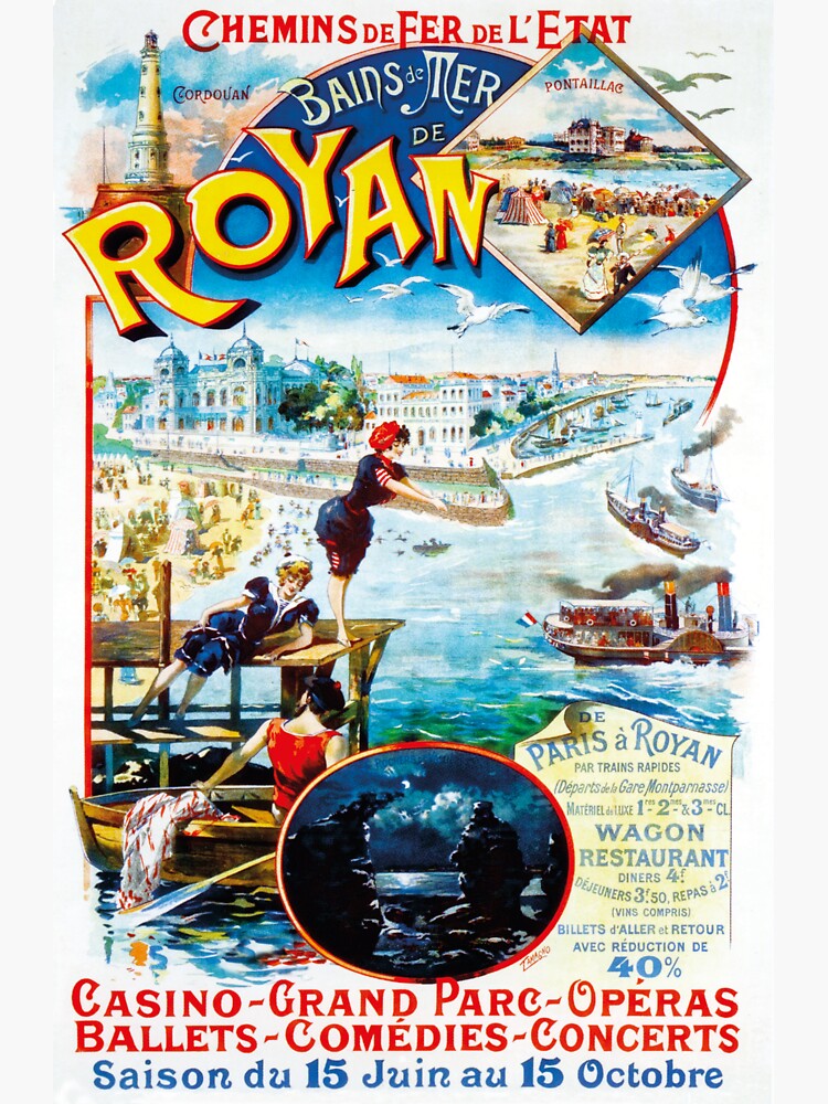 Aperçu 3 sur 3. Sticker avec l'œuvre Affiche de Royan 1900 créée et vendue par Richet.