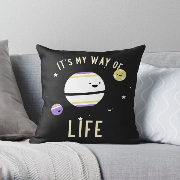 NON BINARY Mauve, purple, yellow and white planets - non binary tshirt Throw Pillow