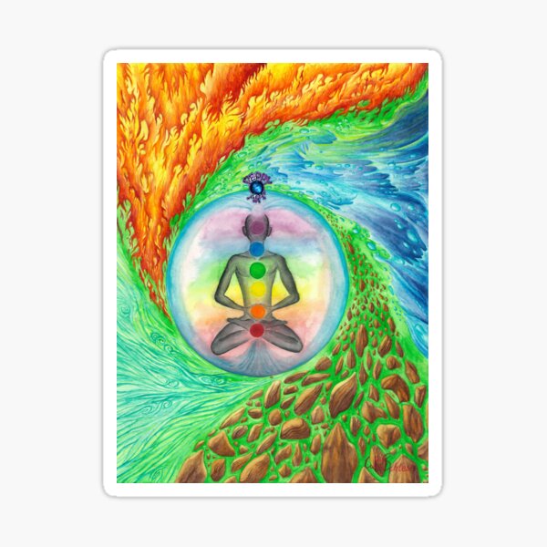 Vier Elemente und Sieben Chakren in Meditation Sticker