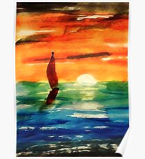 Dusk at Sea, revised, watercolor Poster