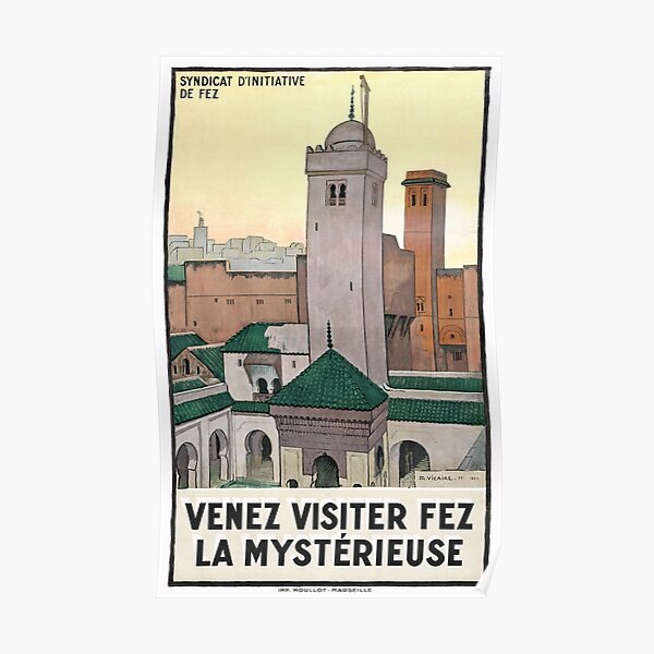Affiche de voyage vintage Maroc Fès restaurée 1930 Poster