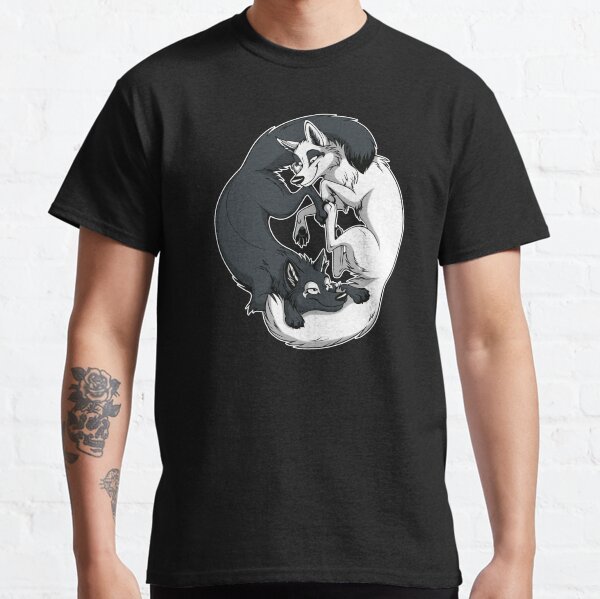 Yin & Yang Foxes (white border) Classic T-Shirt