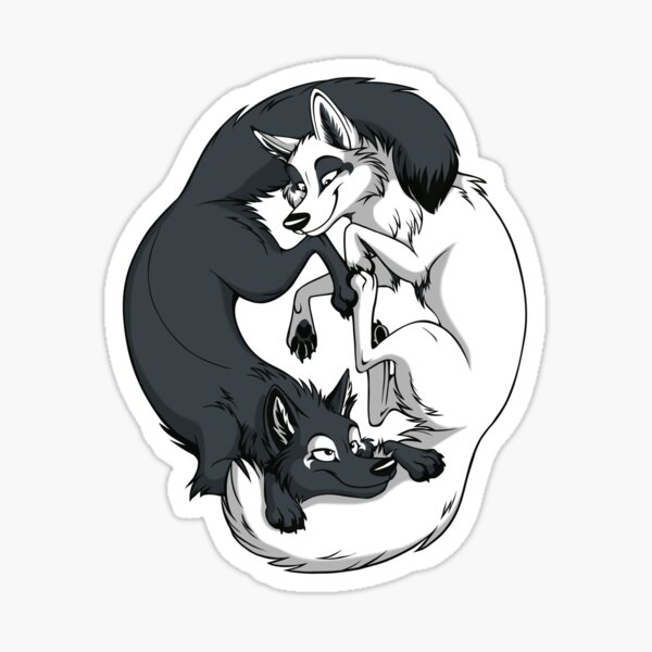 Yin & Yang Foxes (white border) Sticker