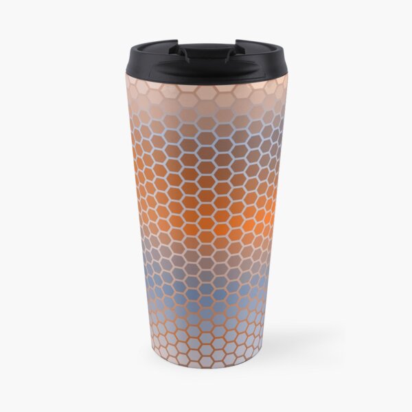 Blue Orange Brown Hexagon Pattern Travel Coffee Mug